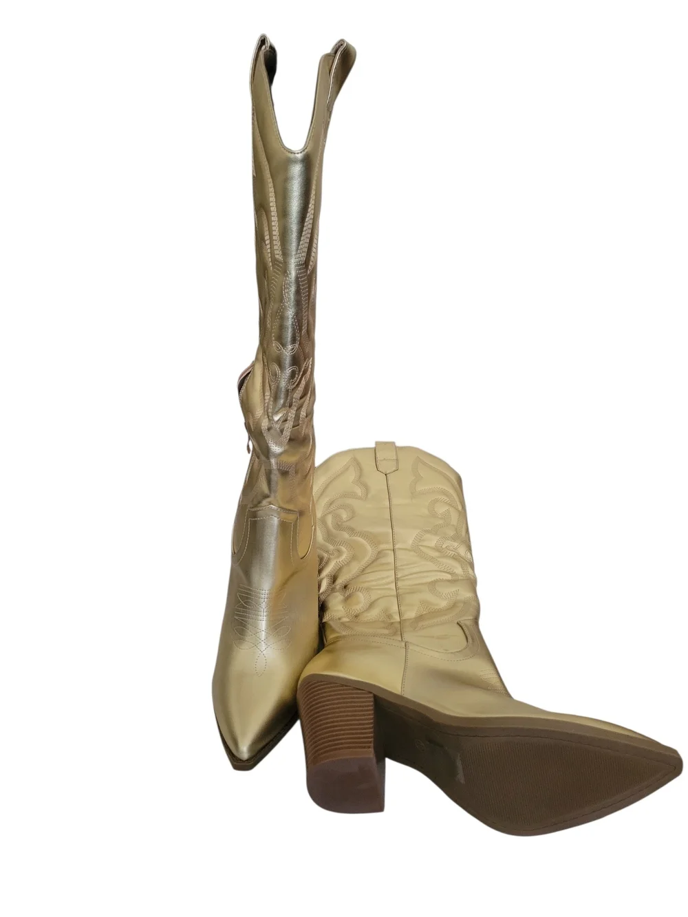 Metallic Gold Over-the-Knee Western Boots